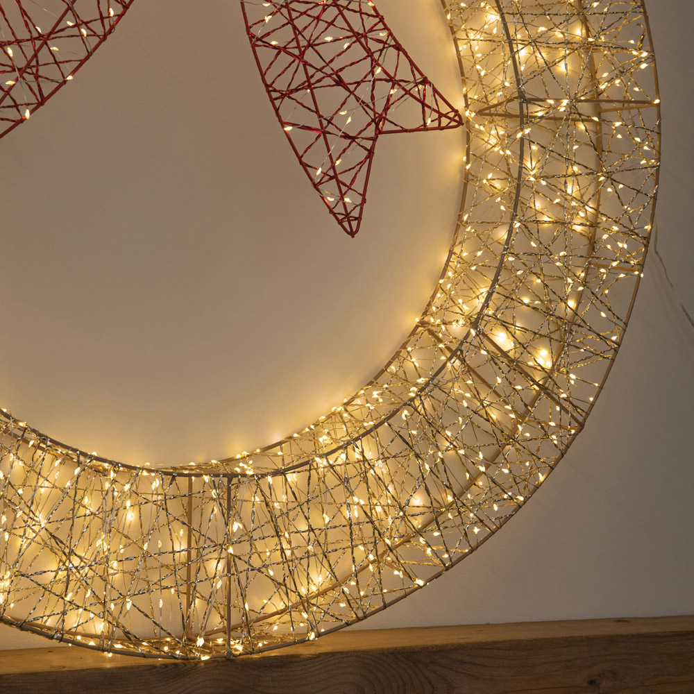 Samuel Alexander 1440 Warm White LED Gold Twist Christmas Wreath with Red Bow 90cm Image 7