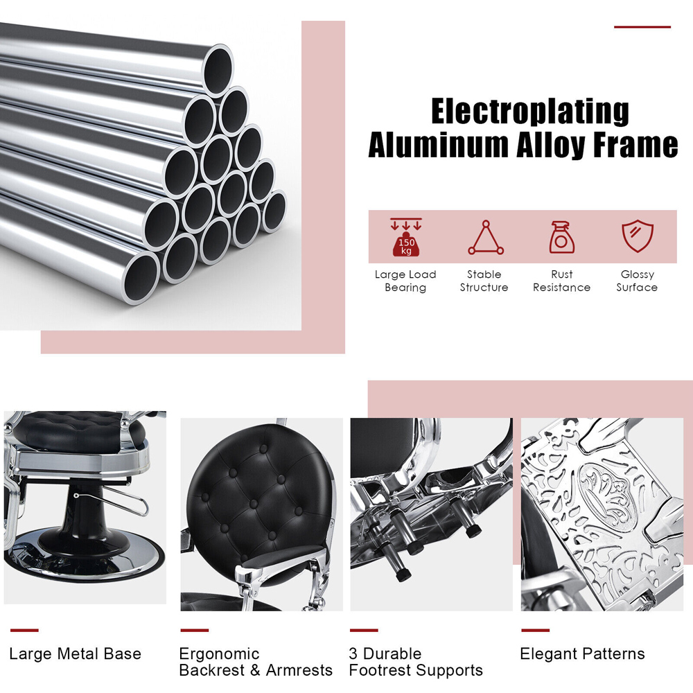 Costway Black Height Adjustable Swivel Vintage Salon Chair Image 7