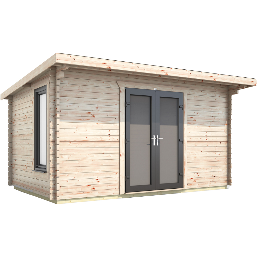 Power Sheds 14 x 8ft Centre Double Door Pent Log Cabin Image 1