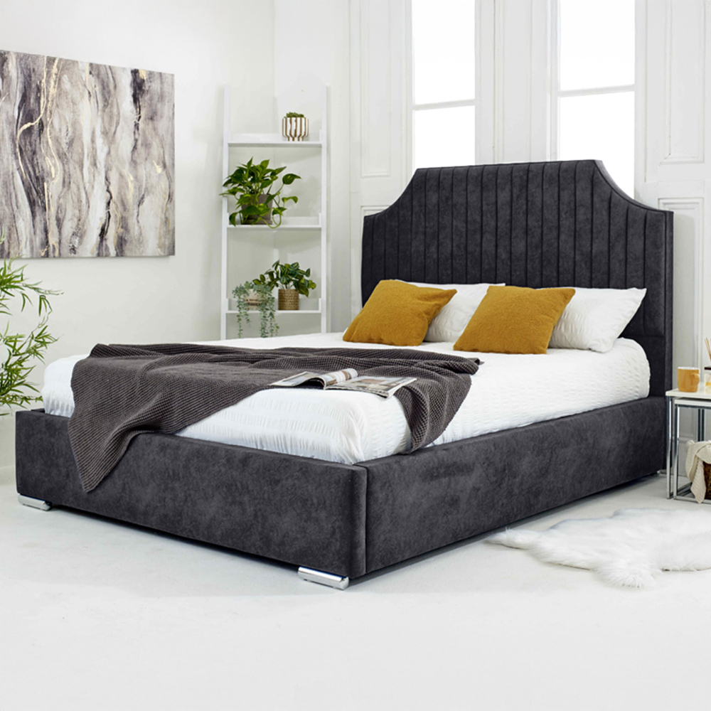 Eleganza Ascend Double Steel Plush Velvet Bed Frame with Lined Headboard Image 1