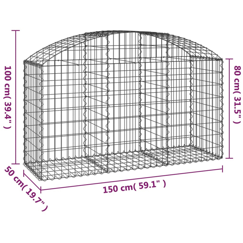vidaXL Silver Galvanised Iron Arched Gabion Basket 150 x 50 x 80/100cm Image 4