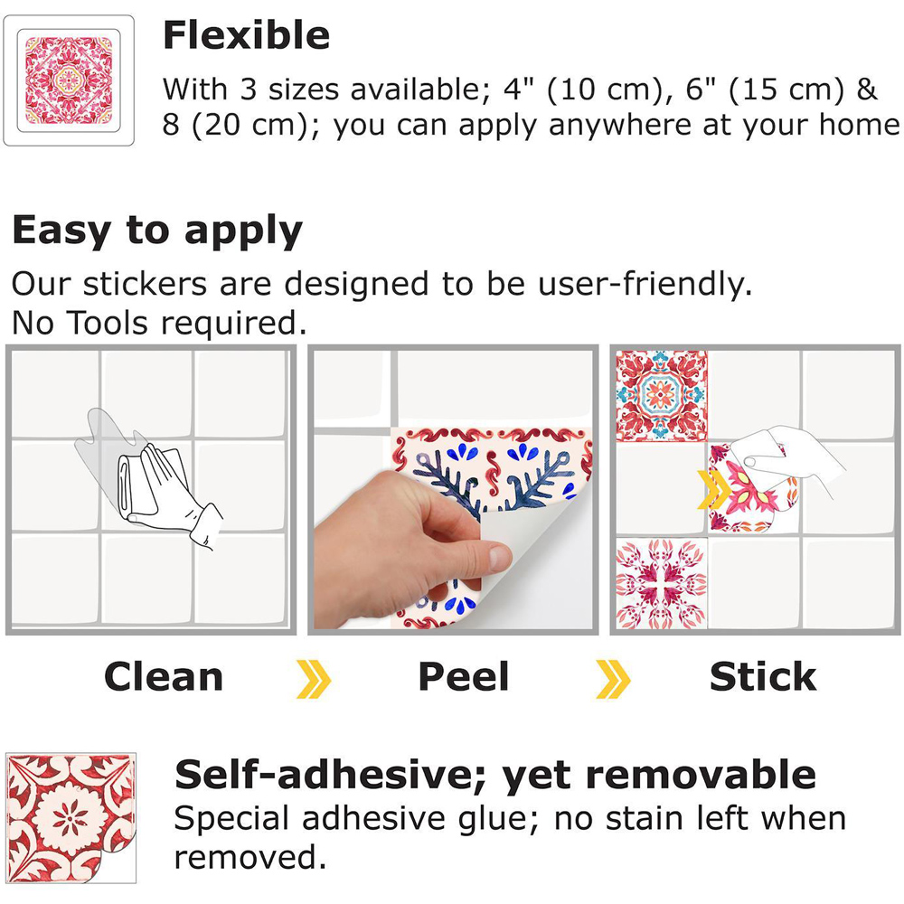 Walplus Moroccan Rose Red Mosiac Self Adhesive Tile Sticker 24 Pack Image 5