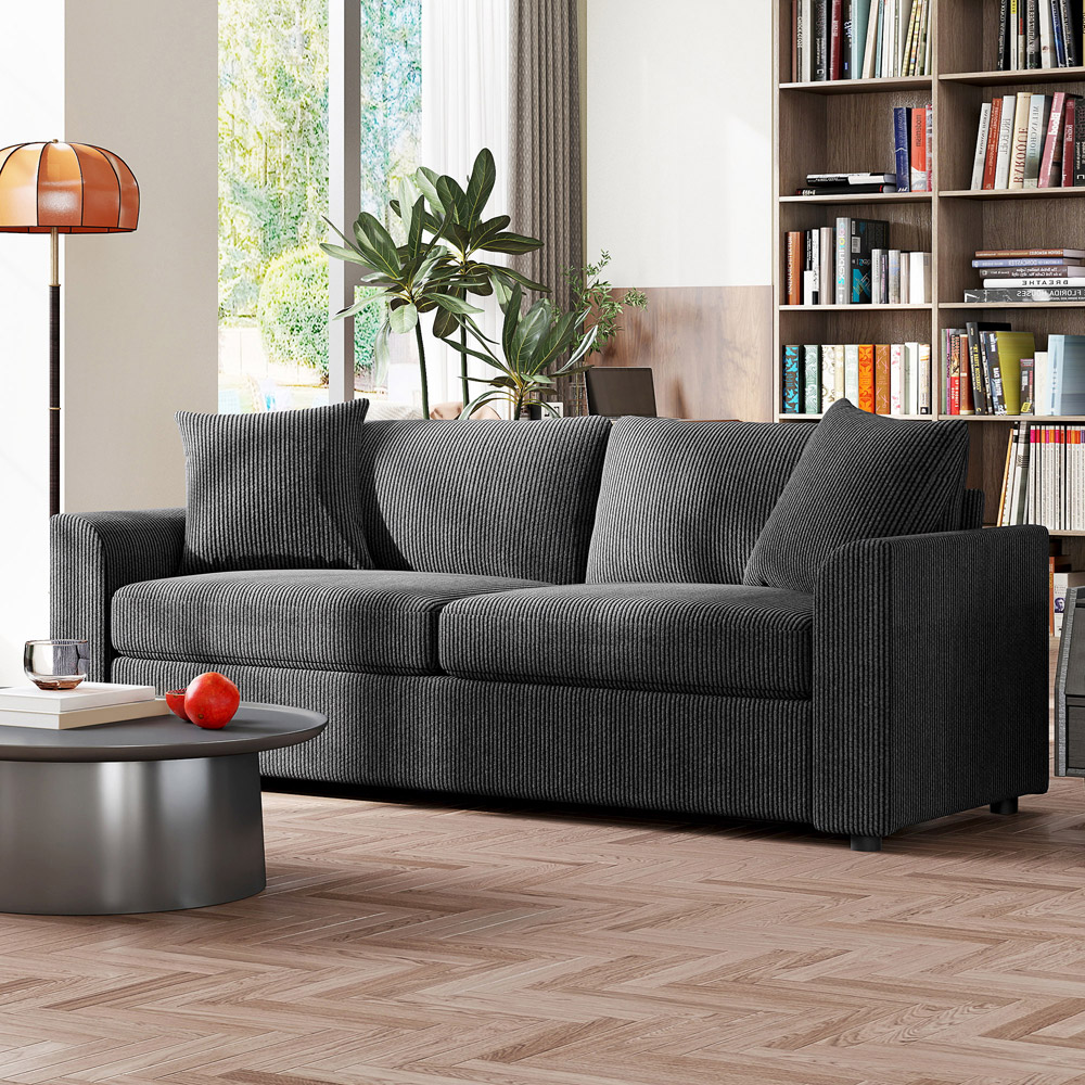 HOMCOM 3 Seater Grey Upholstered Jumbo Cord Sofa Image 1