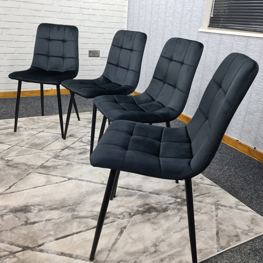 Denver Set of 4 Black Velvet Dining Chairs Image 4