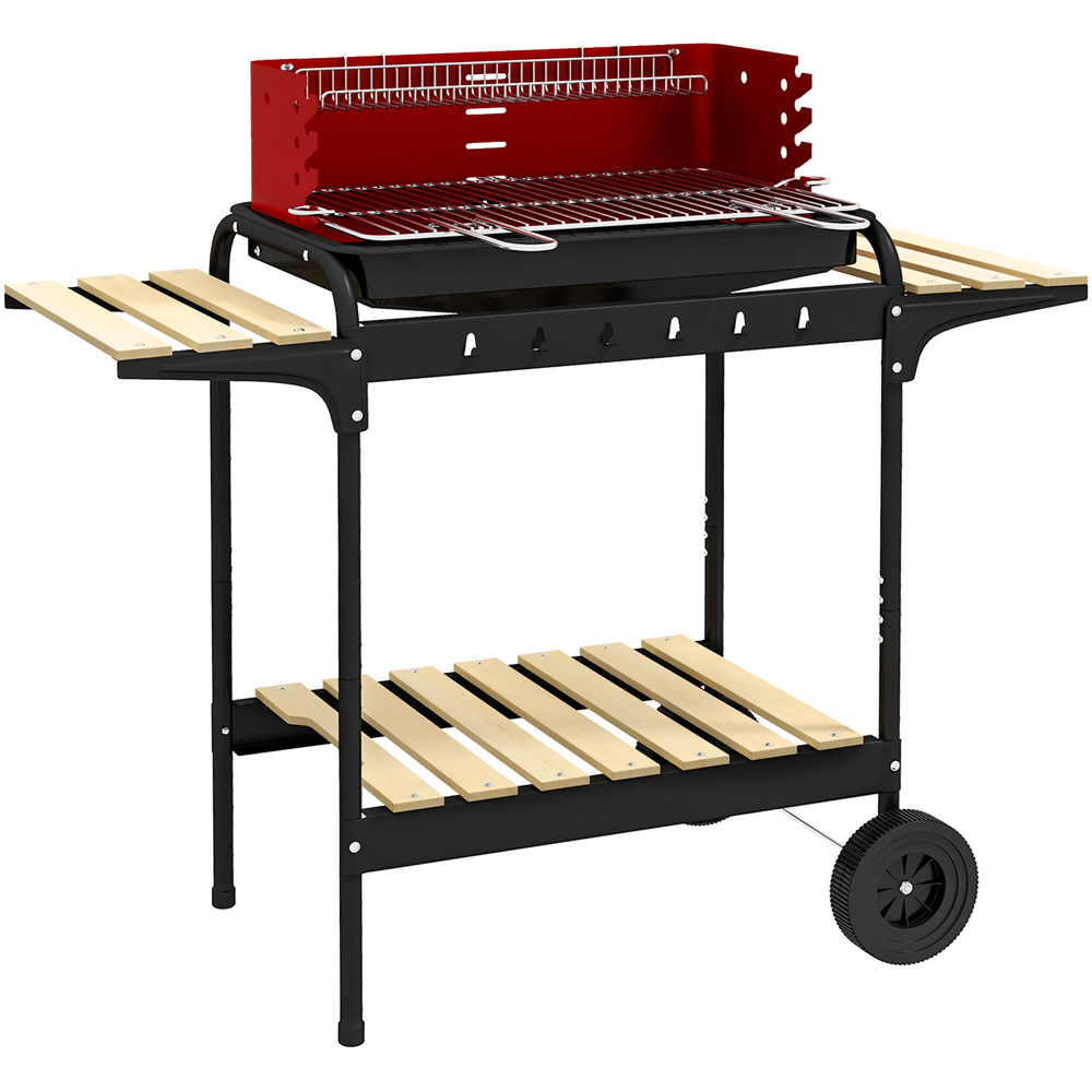 Outsunny Red 5 Level Grill Height Charcoal Barbecue Grill Trolley Image 1