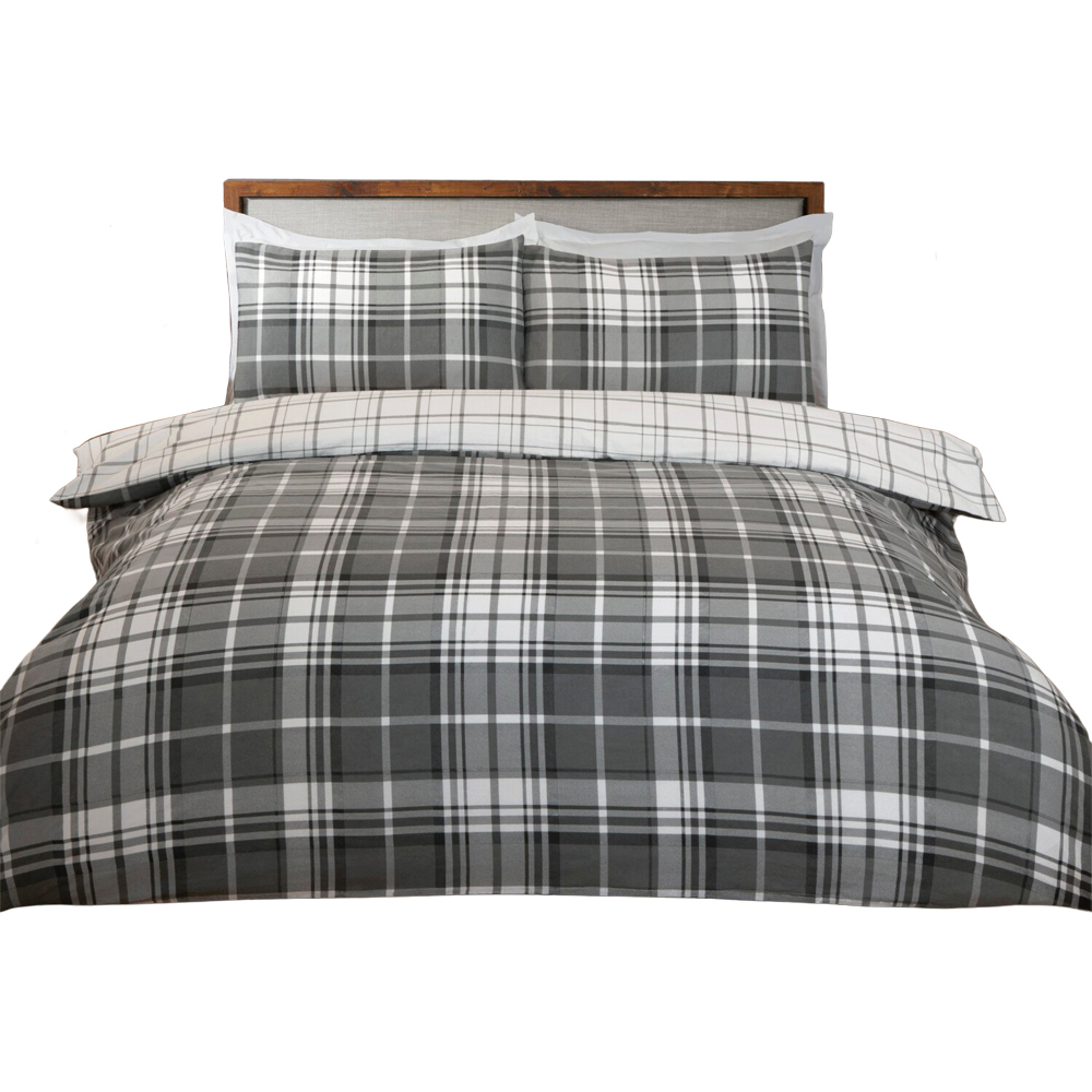 Balmoral Check Duvet Set Grey Superking Image 2