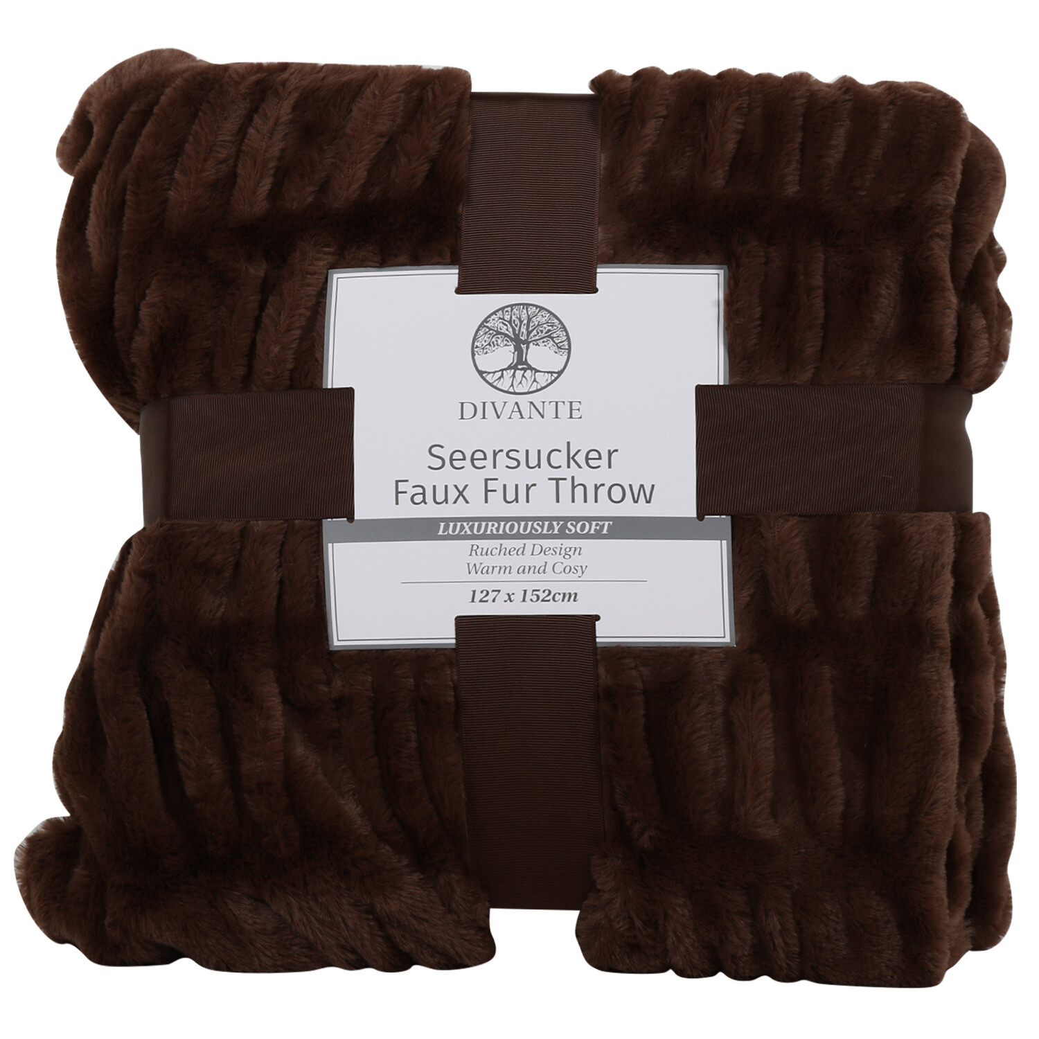 Divante Seersucker Chocolate Faux Fur Throw 1127 x 152cm Image 1