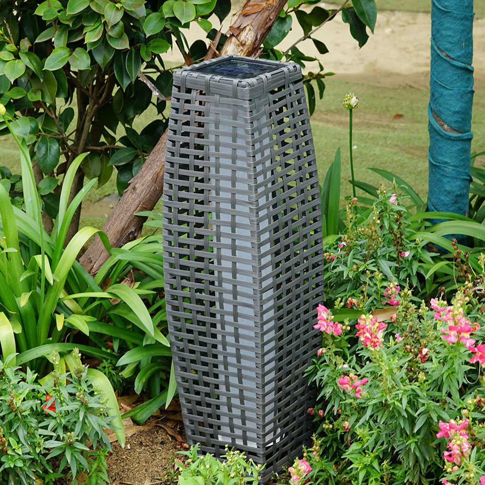 Gr8 Garden Grey Solar Rattan Effect Tall LED Floor Lamp Lantern Image 6