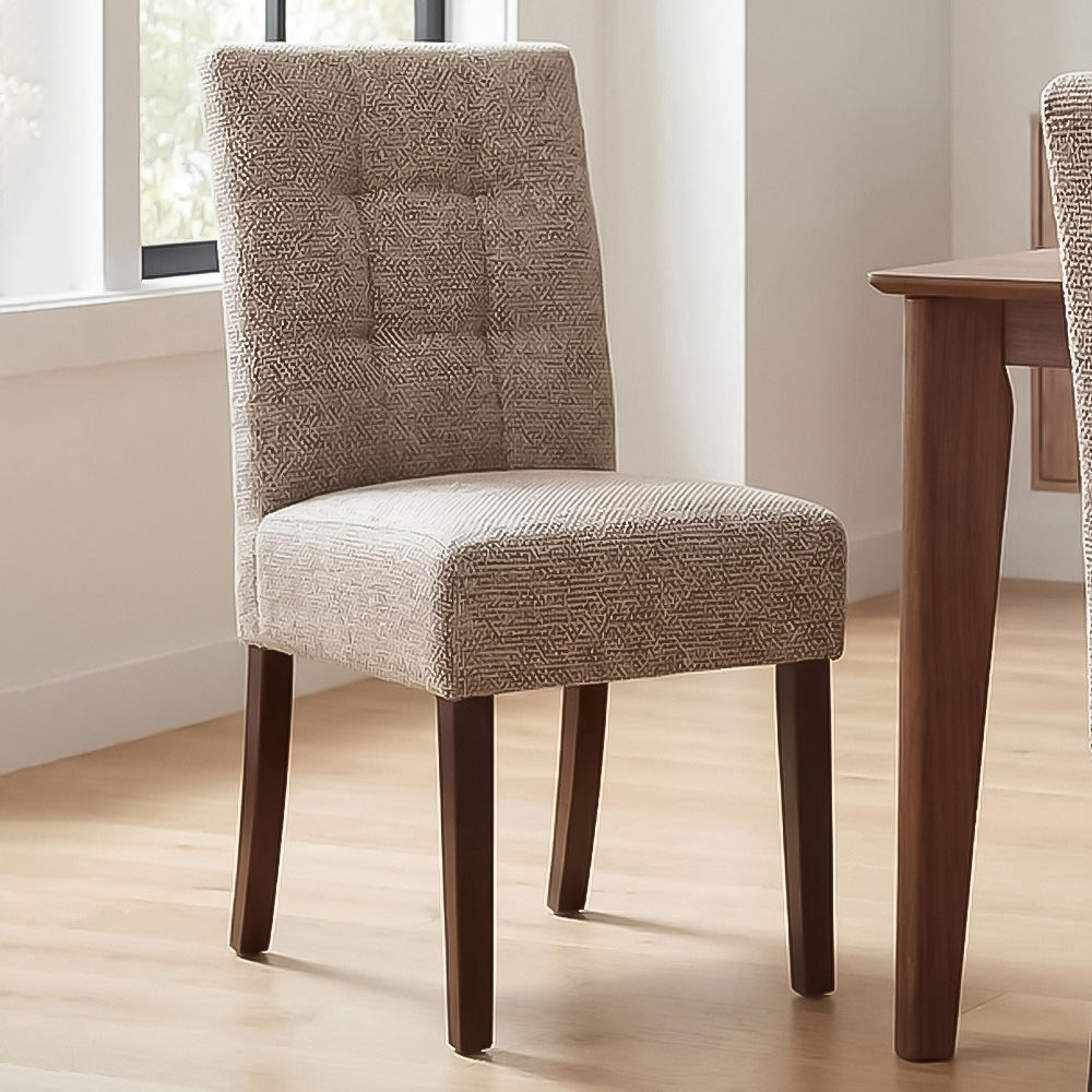 Portland Harlow Oatmeal Tweed Walnut Legs Waffle Back Dining Chair Image 1