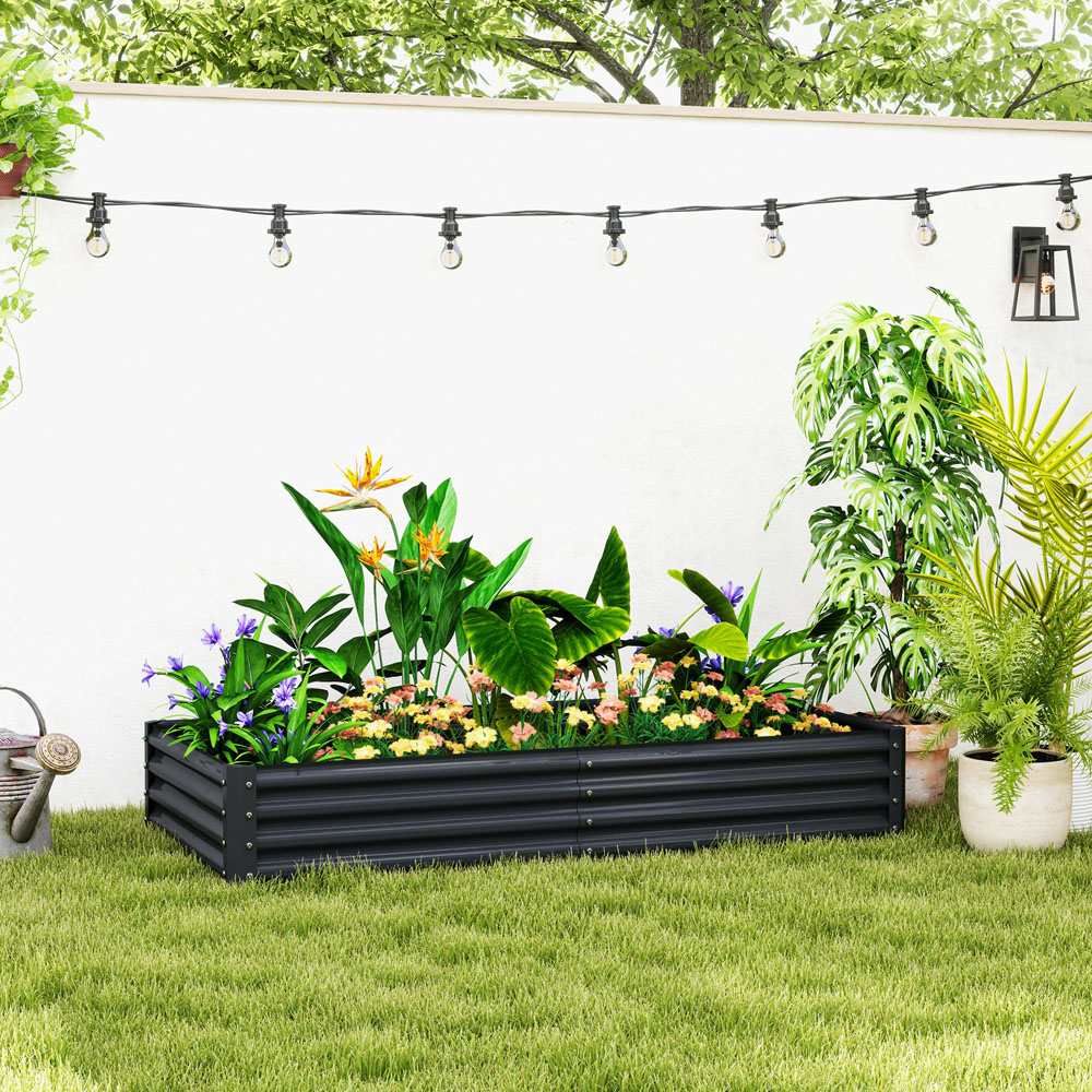 Outsunny Dark Grey Galvanised Steel Raised Garden Bed 30 x 180 x 90cm Image 2