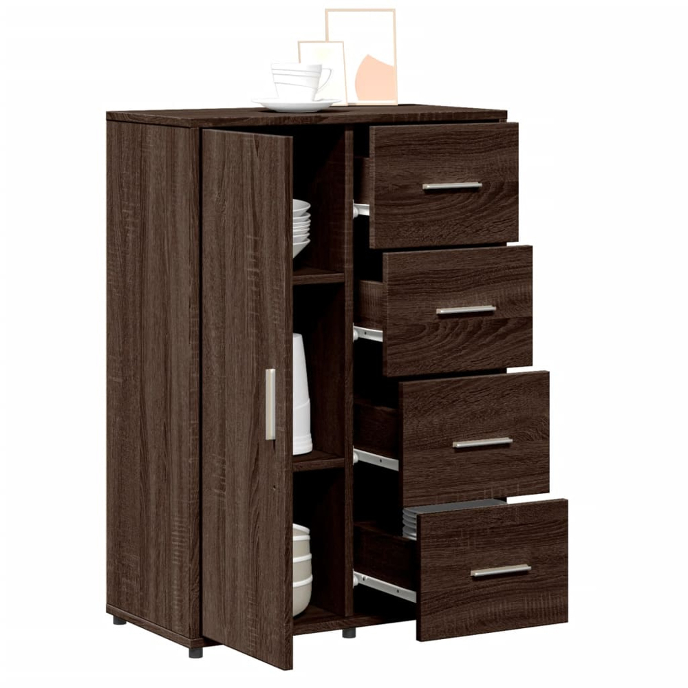 vidaXL Single Door 4 Drawer Brown Oak Sideboard Image 4