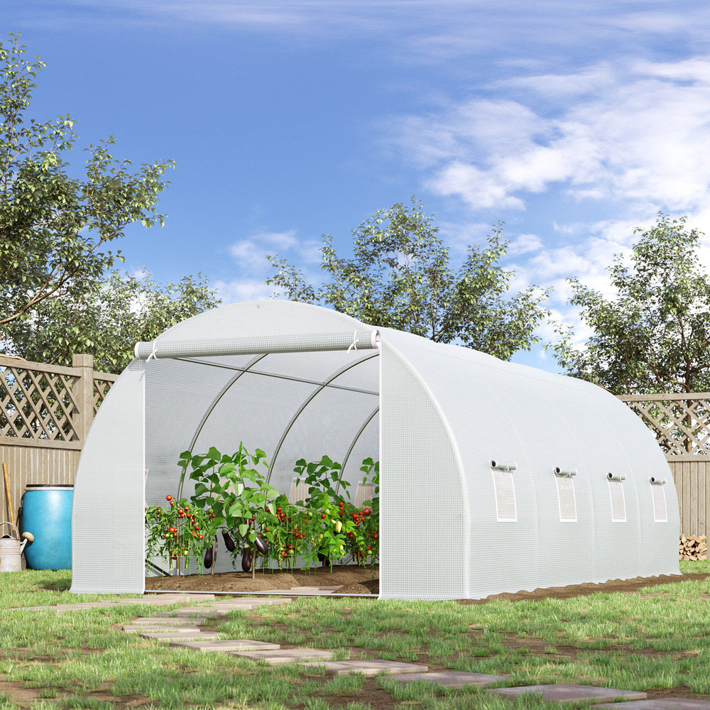 Outsunny White PE 10 x 19.7ft Walk In Polytunnel Greenhouse Image 2