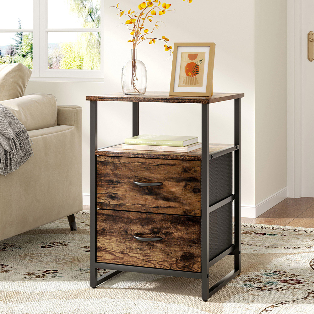 H&O Direct 2 Drawer Single Shelf Retro Style Storage Cabinet Image 4
