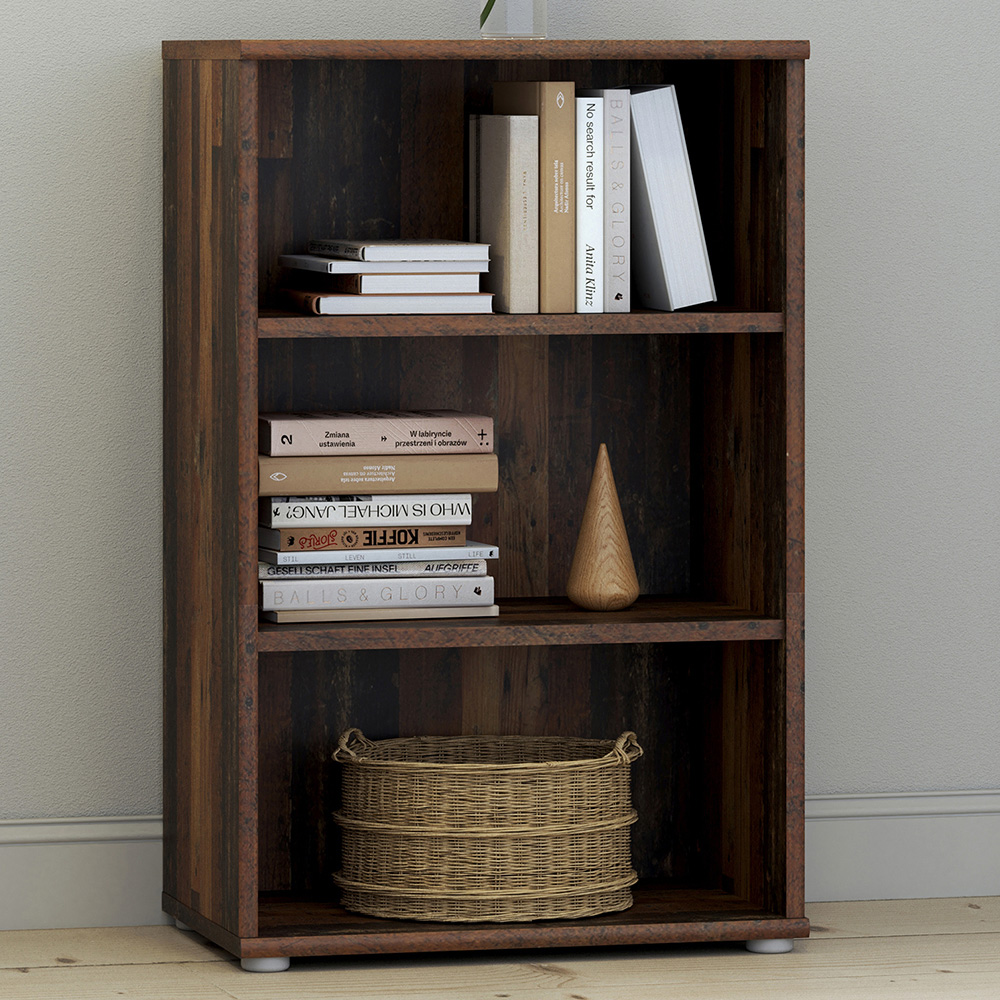 Florence Essential 2 Shelf Vintage Oak Low Narrow Bookcase Image 1
