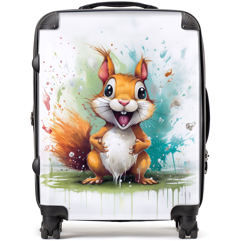 Warren Reed Designer Large Happy Splashart Squirrel Suitcase Image 1