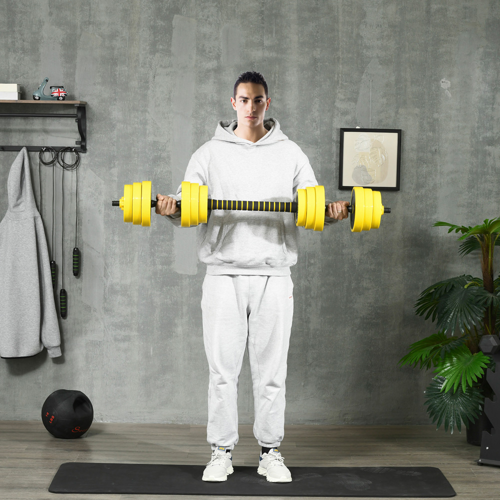 HOMCOM Yellow Dumbbell and Barbell Adjustable Set 30kg Image 2