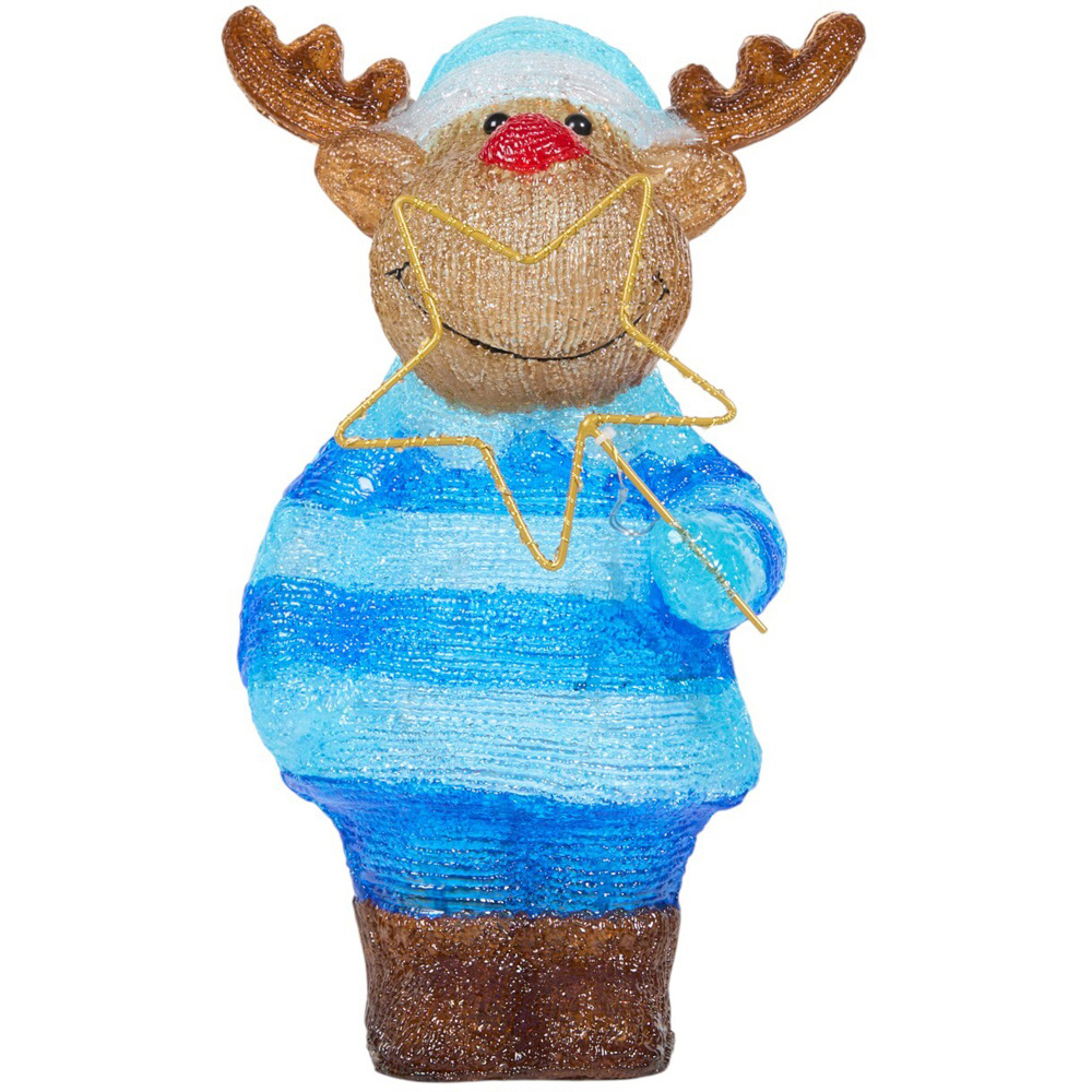 Acrylic Reindeer with Jumper LightBlue Image 1