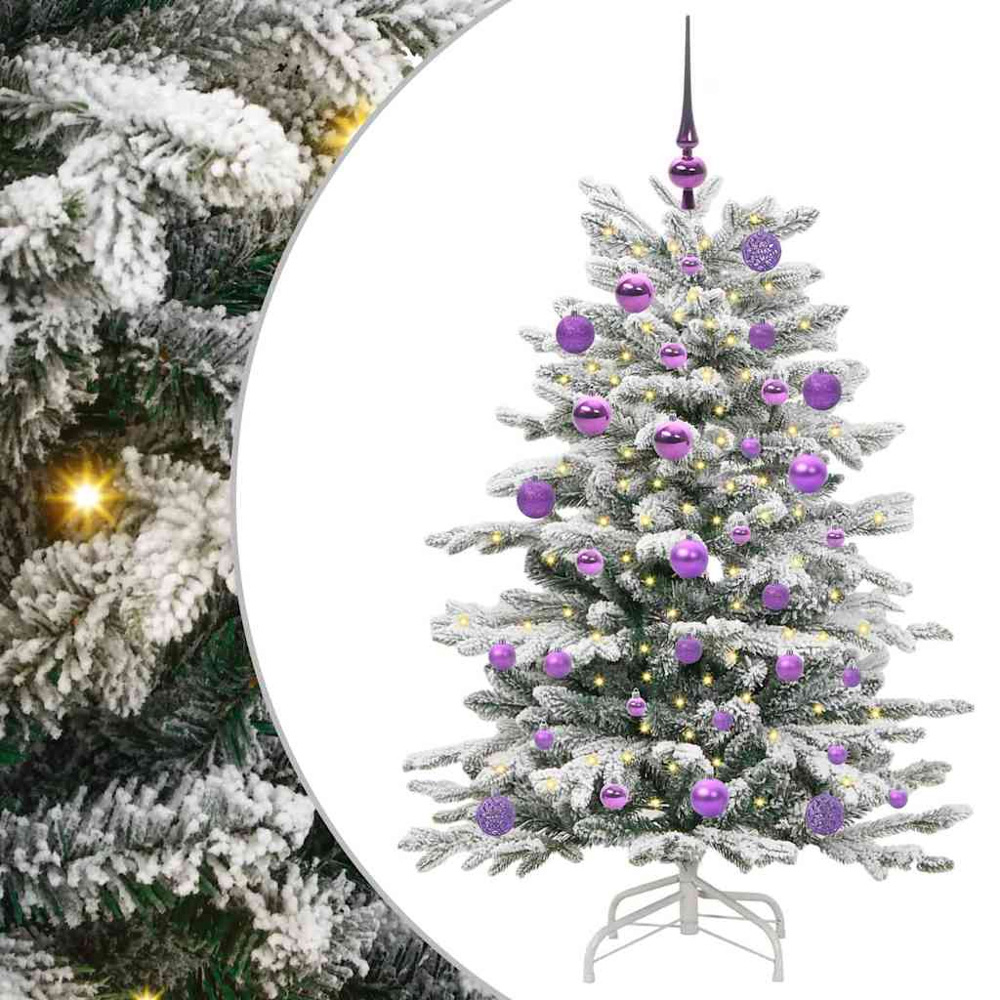 vidaXL Pre-Lit Lilac Baubles White Artificial Snow Flocked Christmas Tree 4ft Image 2