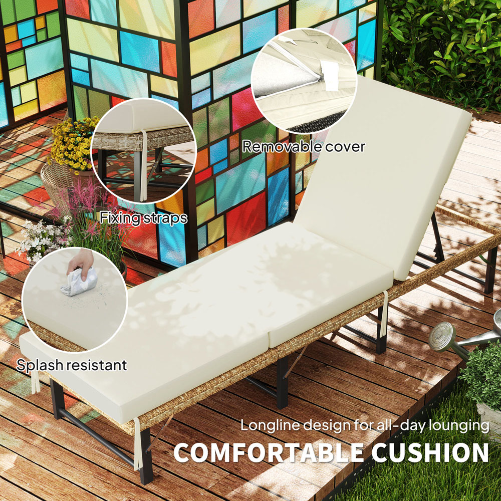 Outsunny Natural 6 Position Adjustable and Folding Rattan Sun Lounger Image 7