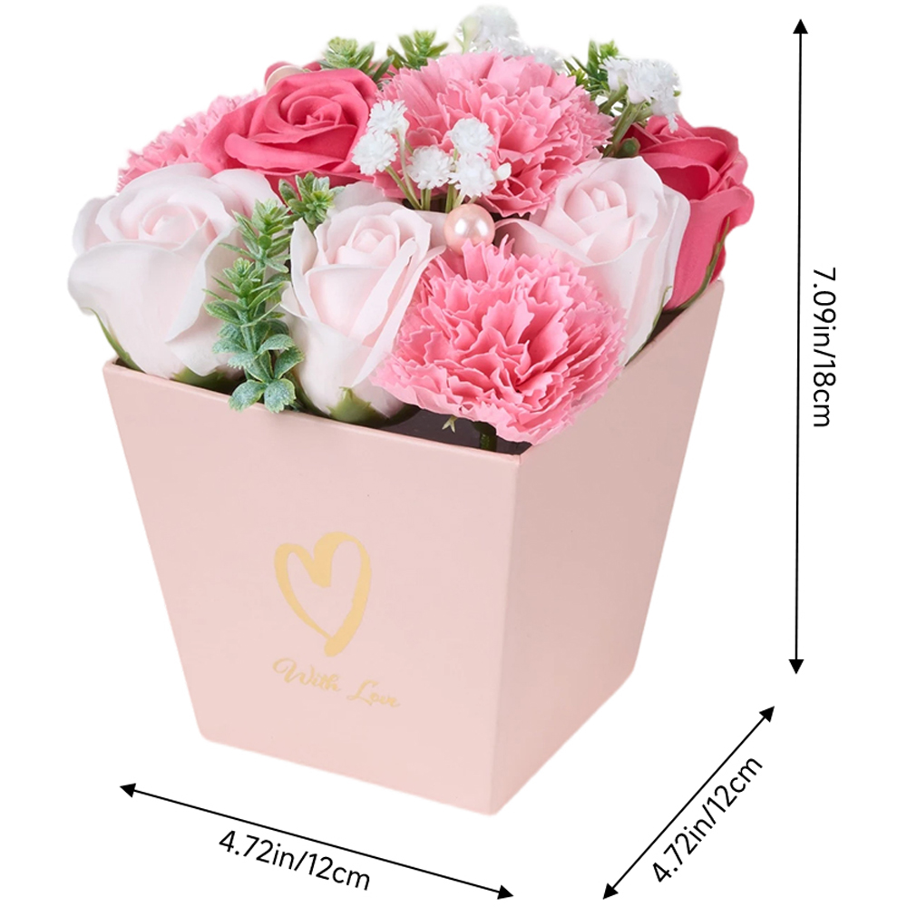 Living and Home Pink Rose and Carnation Soap Flower Bouquet Gift Box Image 8