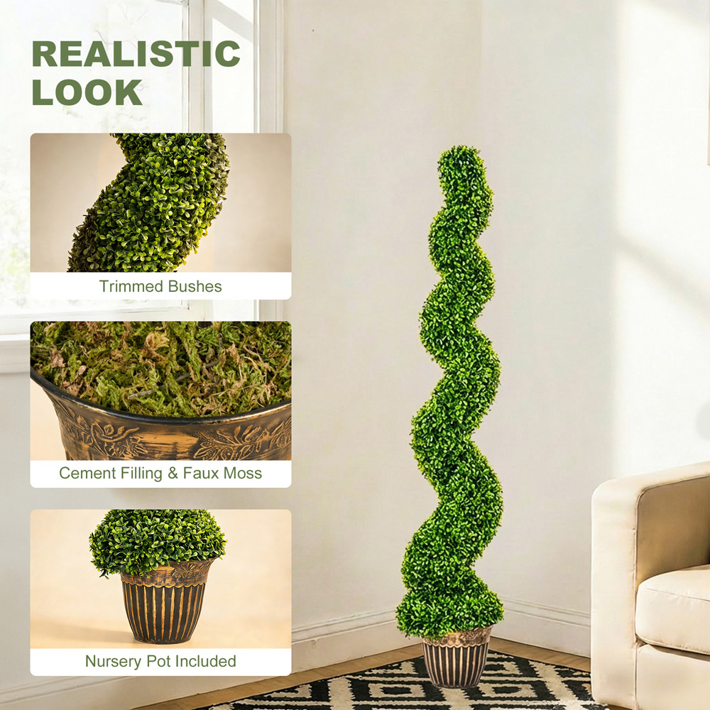 HOMCOM Artificial Potted Topiary Spiral Boxwood Tree Set of 2 Image 8