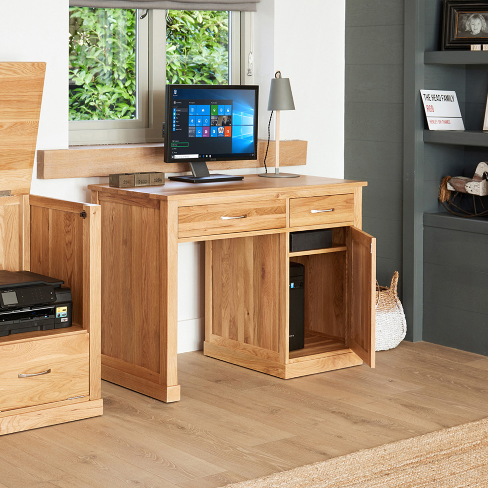 Baumhaus Mobel Single Door Single Drawer Computer Desk Oak Image 4