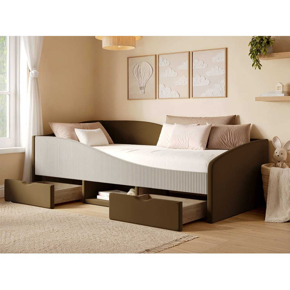 Flair Aubrey Brown Velvet Storage Low Sleeper Bed with Beige Cord Image 5