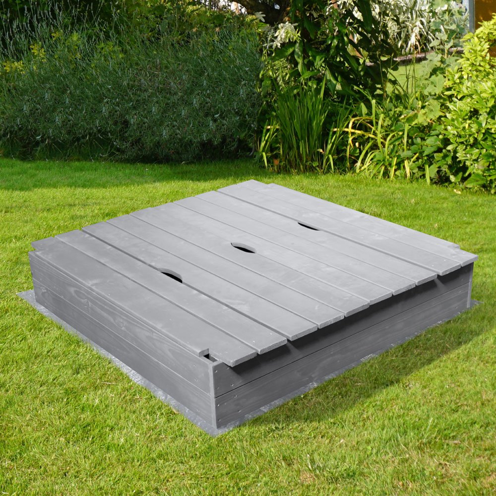 Soulet Kids Grey Wooden Sand Pit with 2 Foldable Benches and Ground Sheet Image 7
