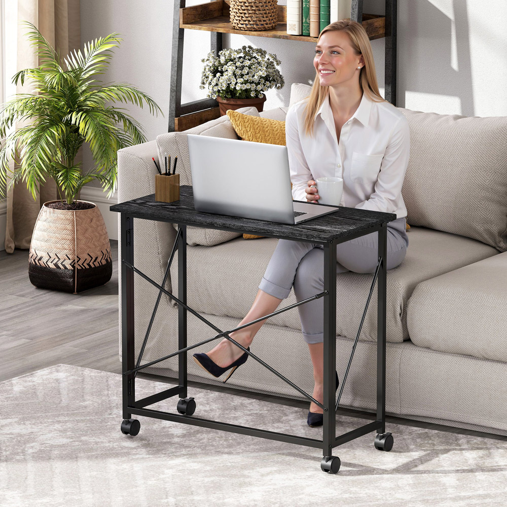 HOMCOM Black Foldable Desk with Wheels Image 3