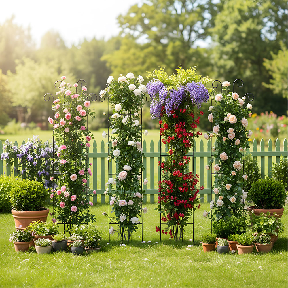 Living and Home Black Metal Scrolled Climbing Plant Trellis 81cm 4 Pack Image 4