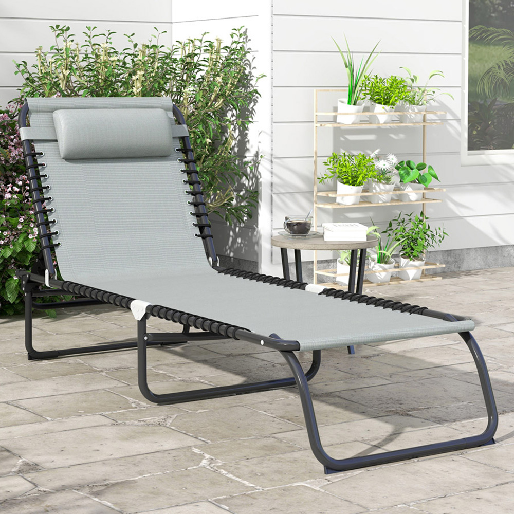 Outsunny Light Grey Reclining Foldable Sun Lounger Image