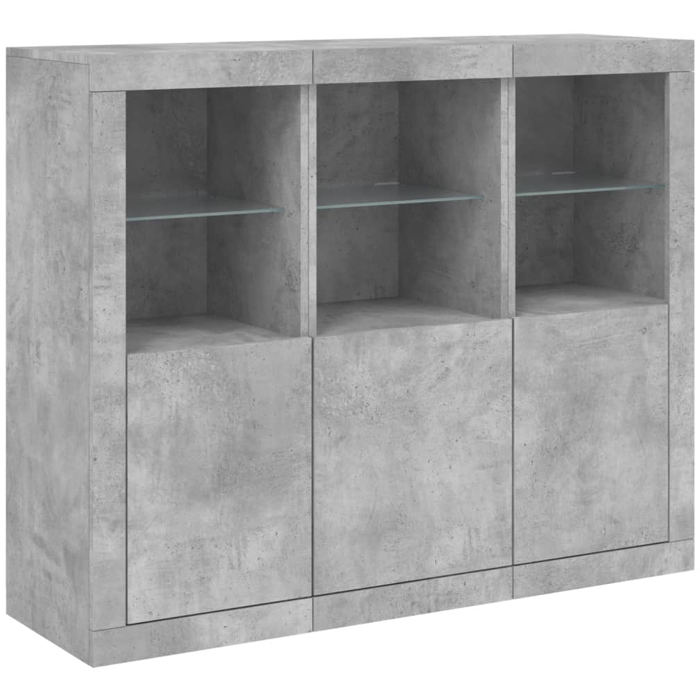 vidaXL 3 Door 6 Shelf Concrete Grey Sideboard with LED Lights 3 Pack Image 2