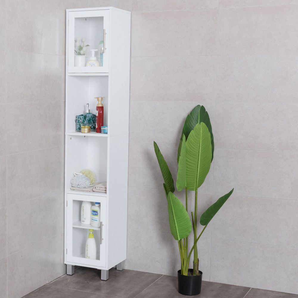 Costway 2 Door 2 Shelf White Wooden Slim Bathroom Cabinet Image 7