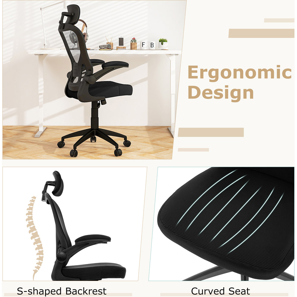 Costway Black Ergonomic Adjustable Office Chair with Headrest Image 7