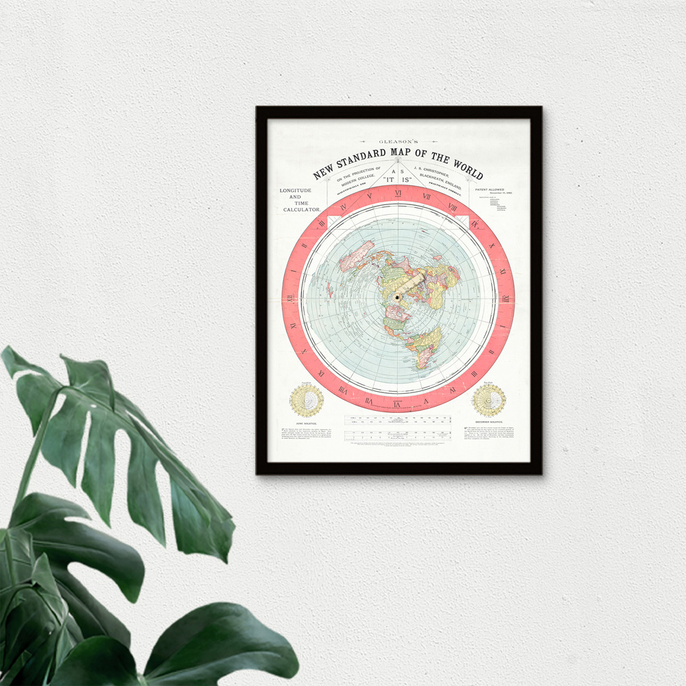Artery8 Map Gleason 1892 World Time Calculator Flat Earth Framed Wall Art Print 30 x 41cm Image 3
