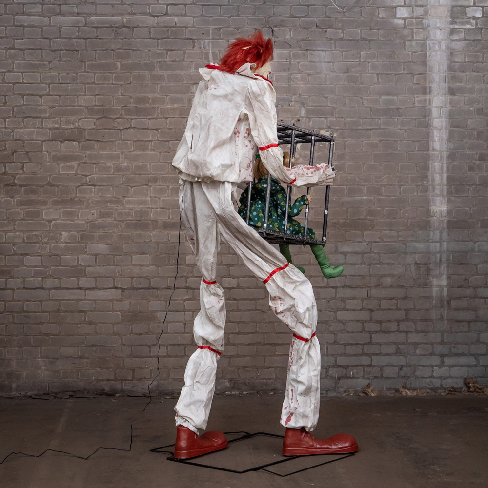 Samuel Alexander Clown with Caged Girl Halloween Animatronic Decoration 7ft Image 6