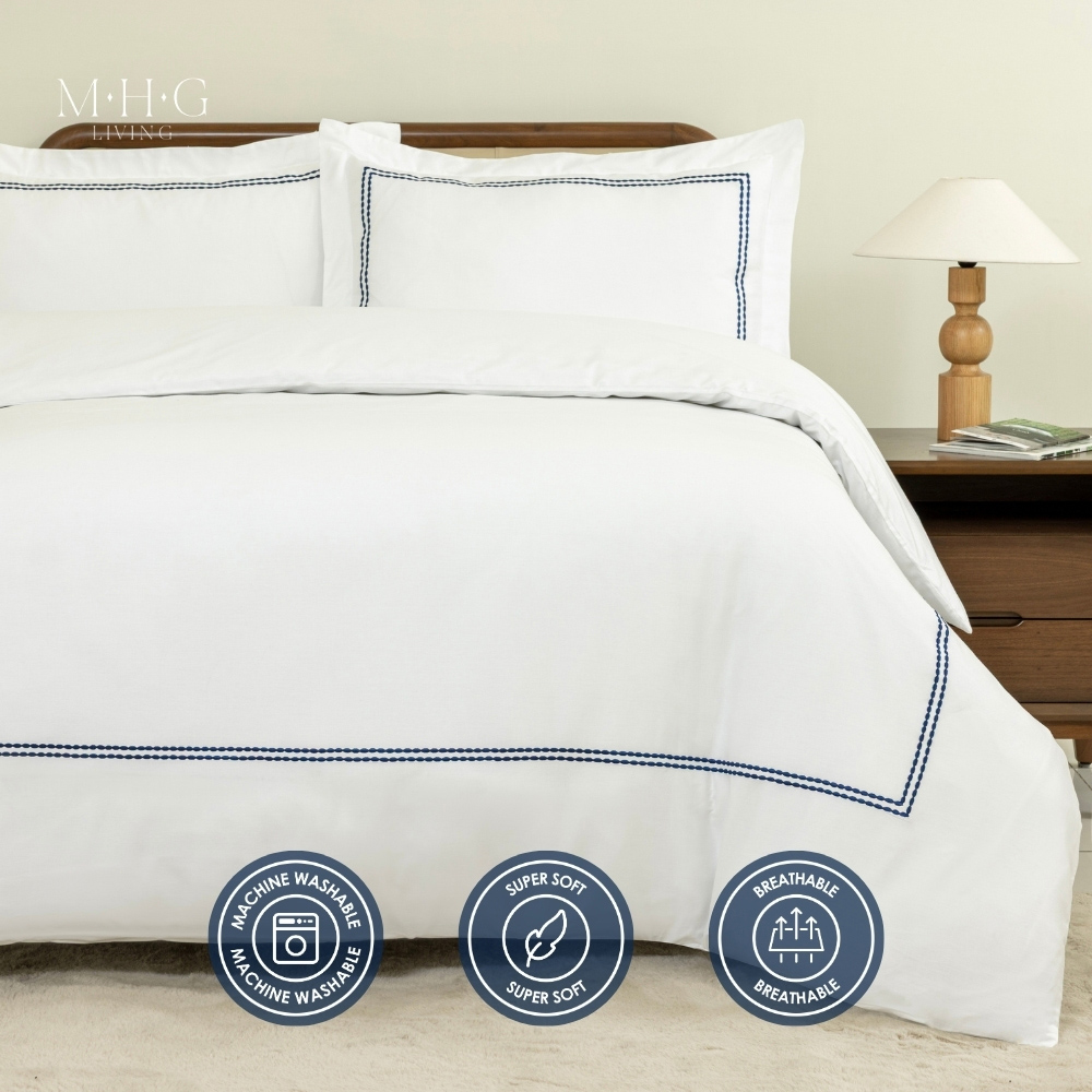 MHG Living Super King Size Kensington Navy 200 Thread Count Duvet Cover Set Image 9