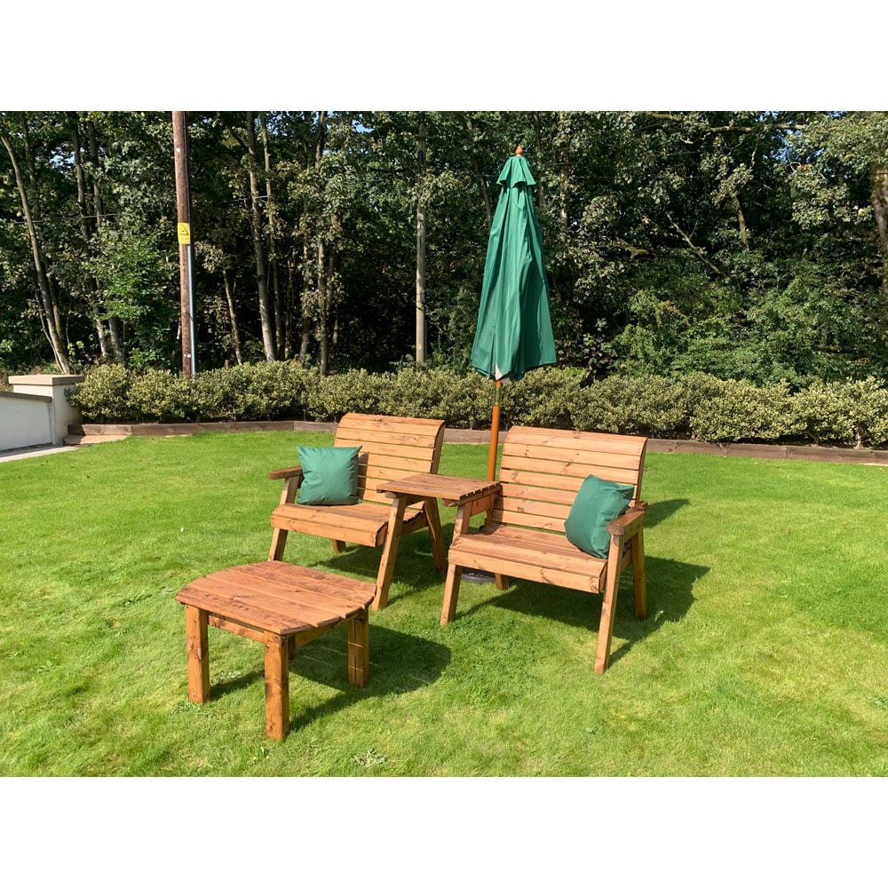 Charles Taylor Grand Straight Companion Seat with Coffee Table and Green Cushions Image 6