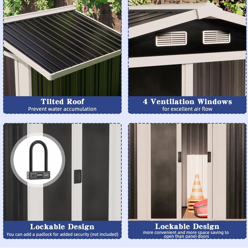 Alivio 6 x 4ft Black Metal Apex Garden Storage Shed Image 5