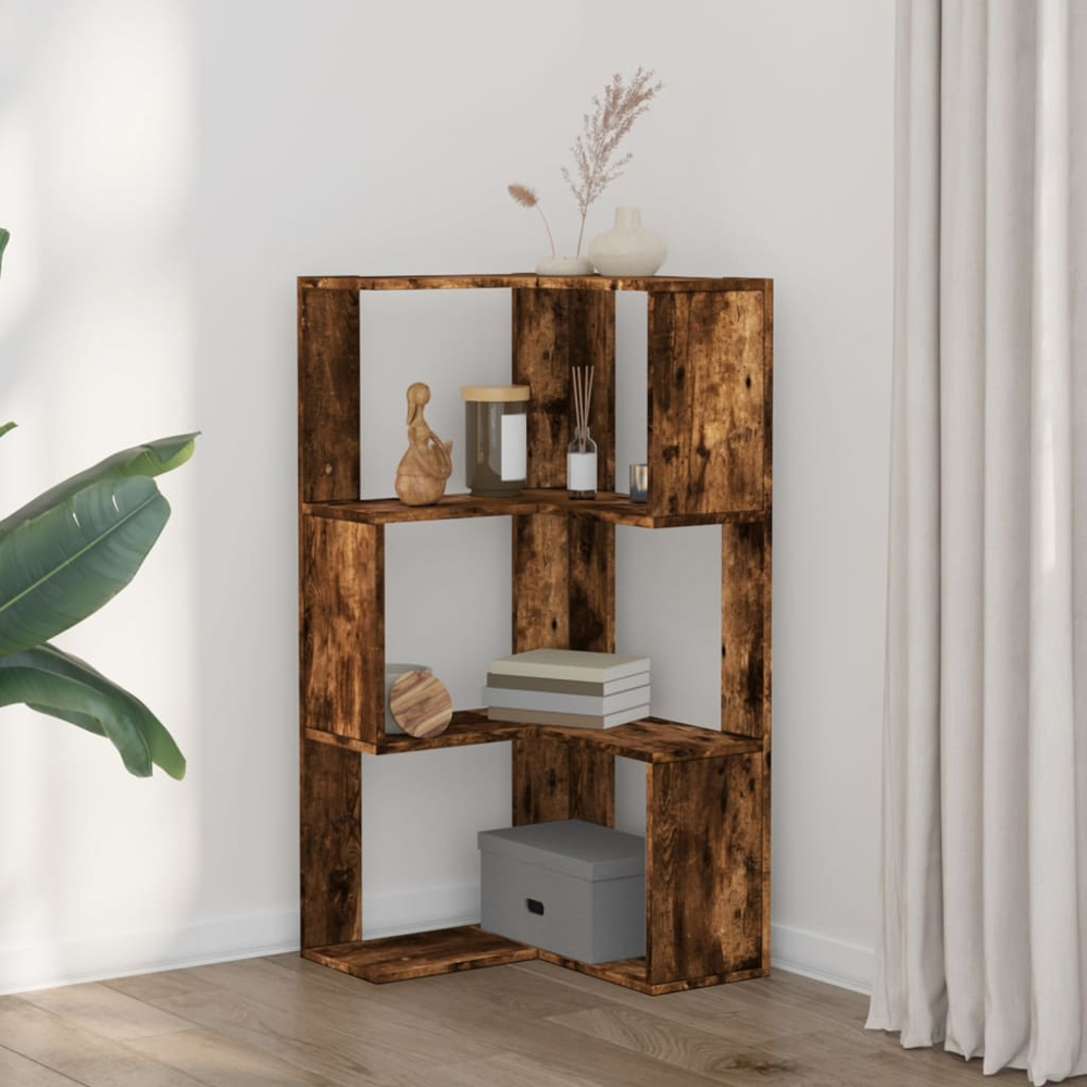 vidaXL 3 Shelf Smoked Oak Corner Bookcase Image 7