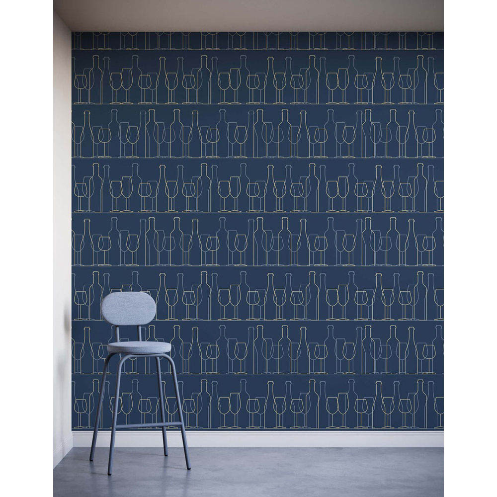 Bobbi Beck Eco Luxury Wine Glass Motif Navy Wallpaper Image 2