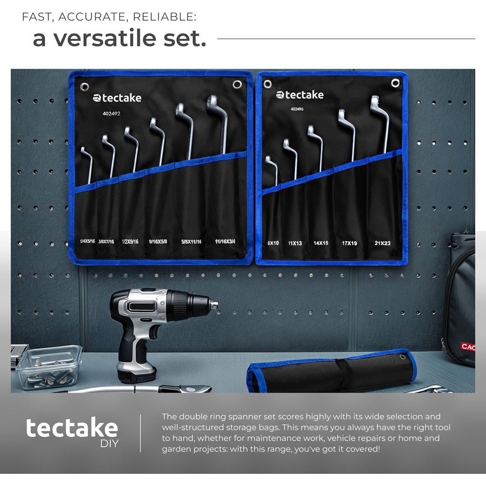 tectake 11 Piece Metric and Imperial Carbon Steel Double Ring Spanner Set with Roll Up Pouches Image 7