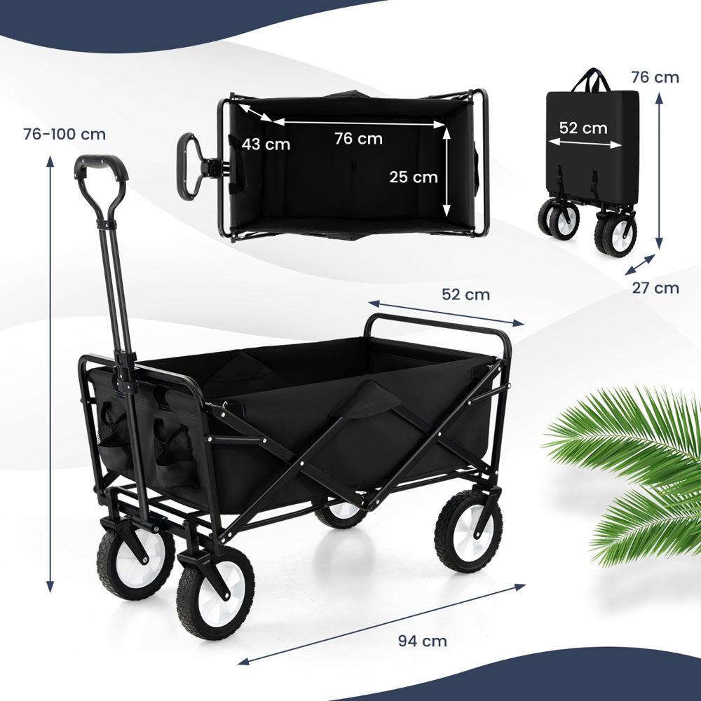 Costway Black Camping Garden Cart with Adjustable Handle Image 9