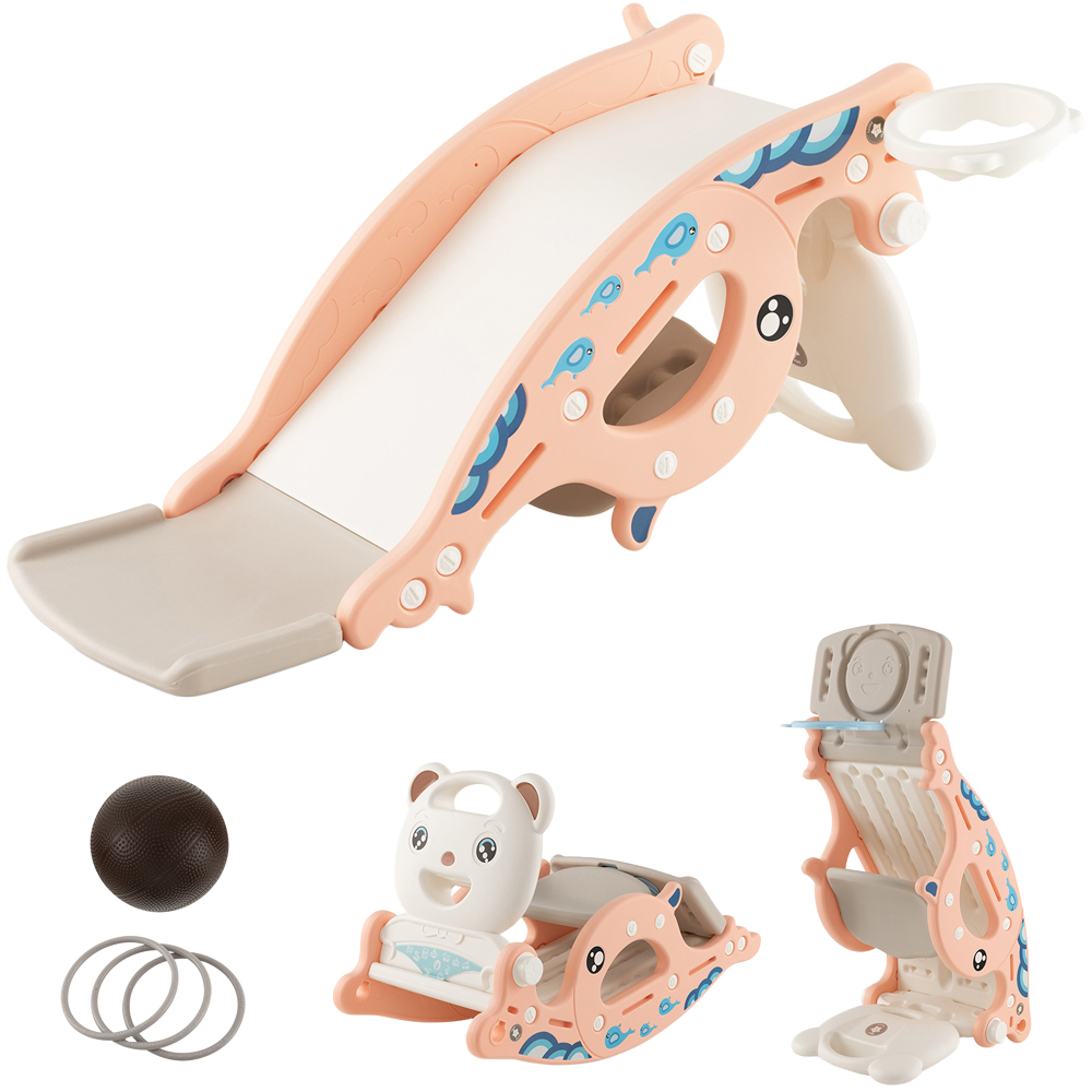 Costway 4 in 1 Pink Kids Rocking Horse Slide Image 1