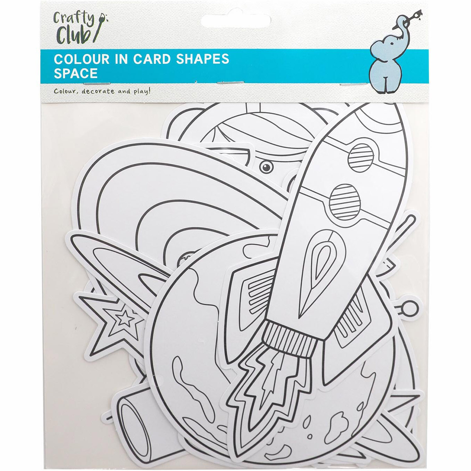 Crafty Club Pack of 12 Colour In Card Shapes - Space Image