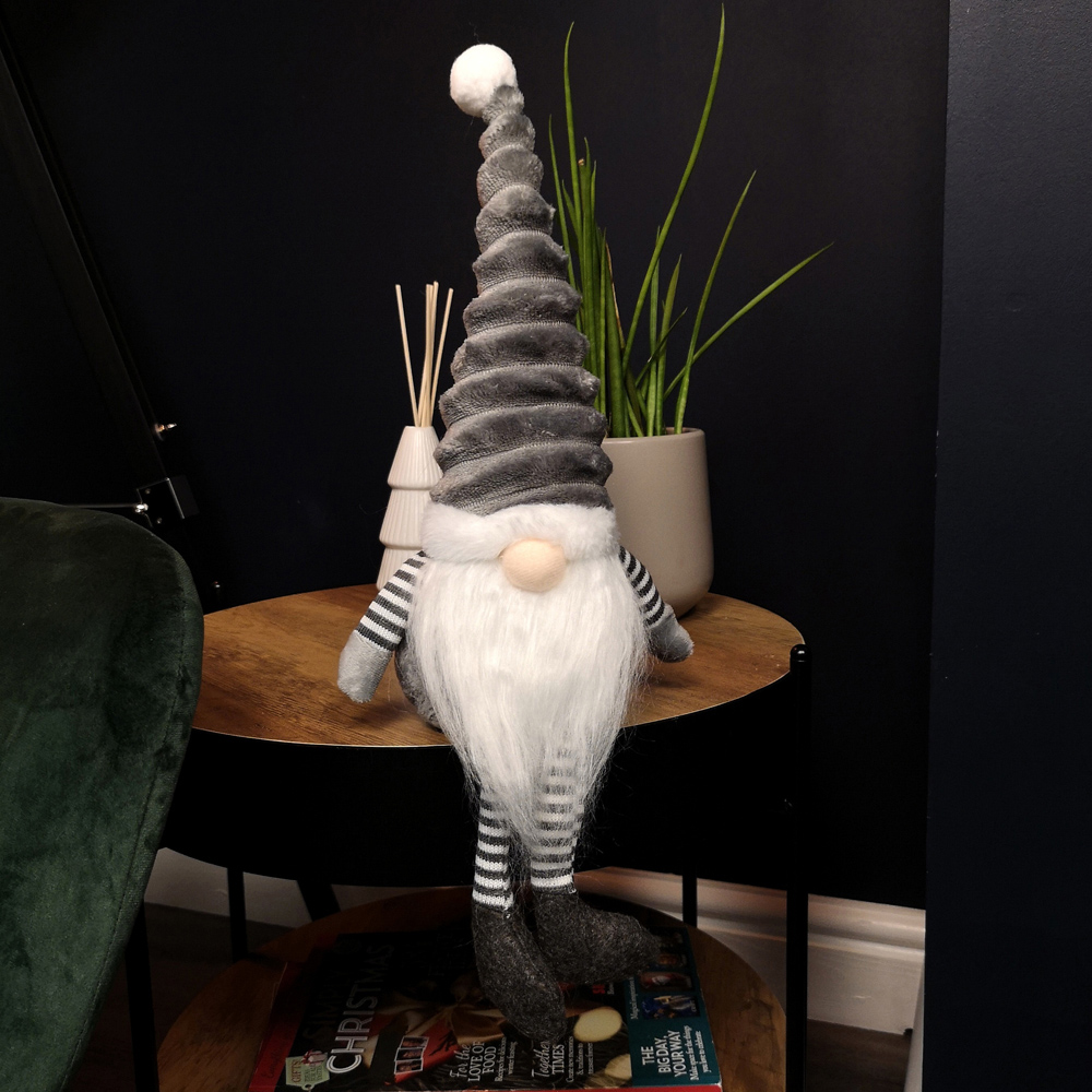 Samuel Alexander Grey Plush Sitting Gonk with Stripey Dangly Legs Christmas Decoration 33cm Image 2