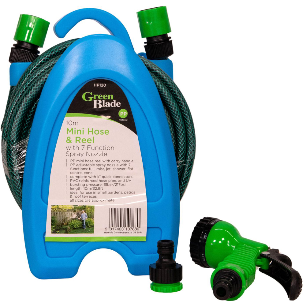 Samuel Alexander 10m Mini Garden Hosepipe with Reel and Spray Nozzle Image 1