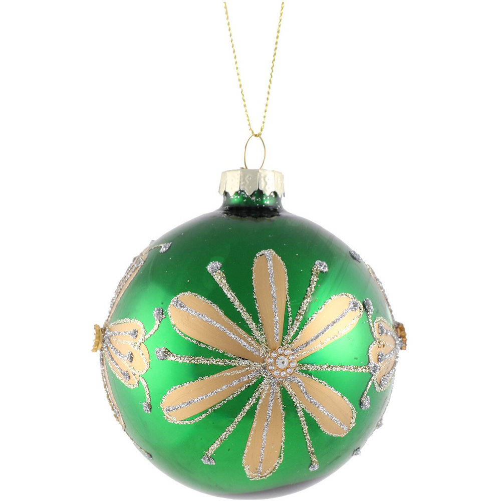 Green and Gold Shiny Decorative Bauble - Green Image 2