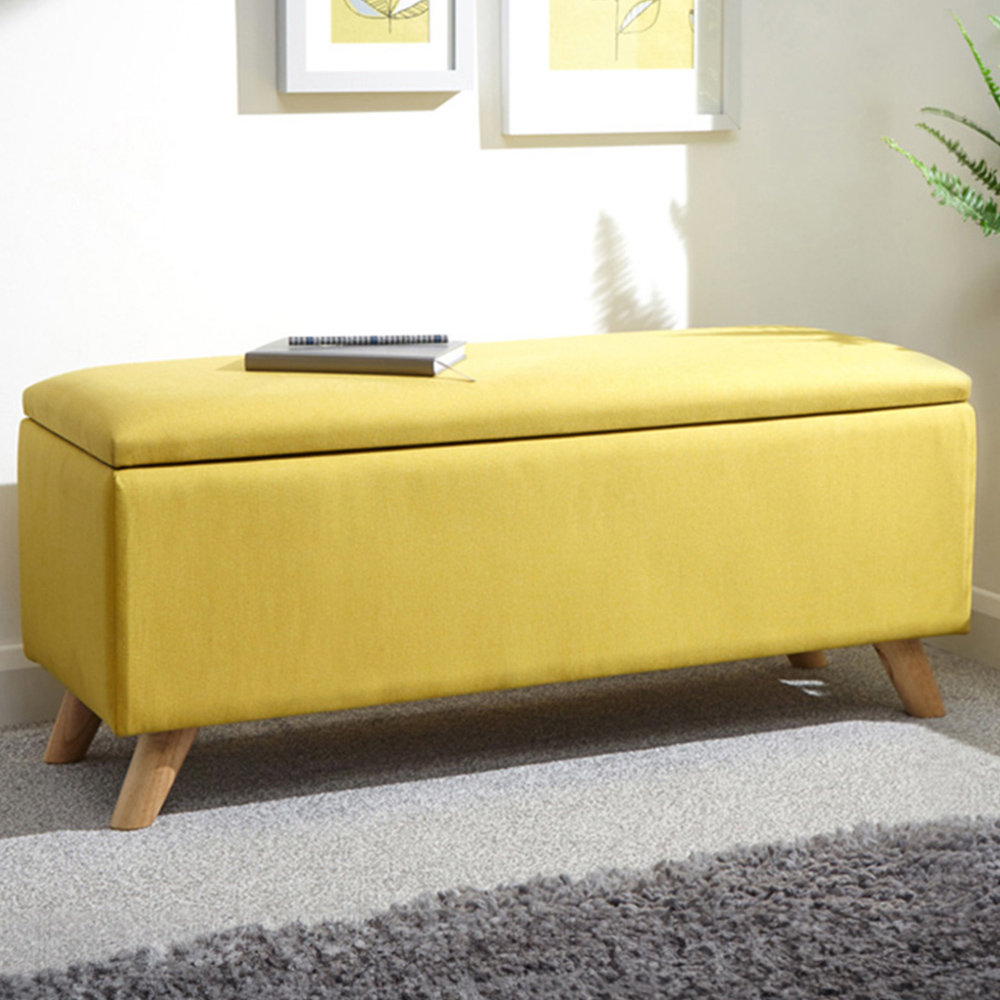 GFW Secreto Mustard Yellow Ottoman Storage Bench Image 1