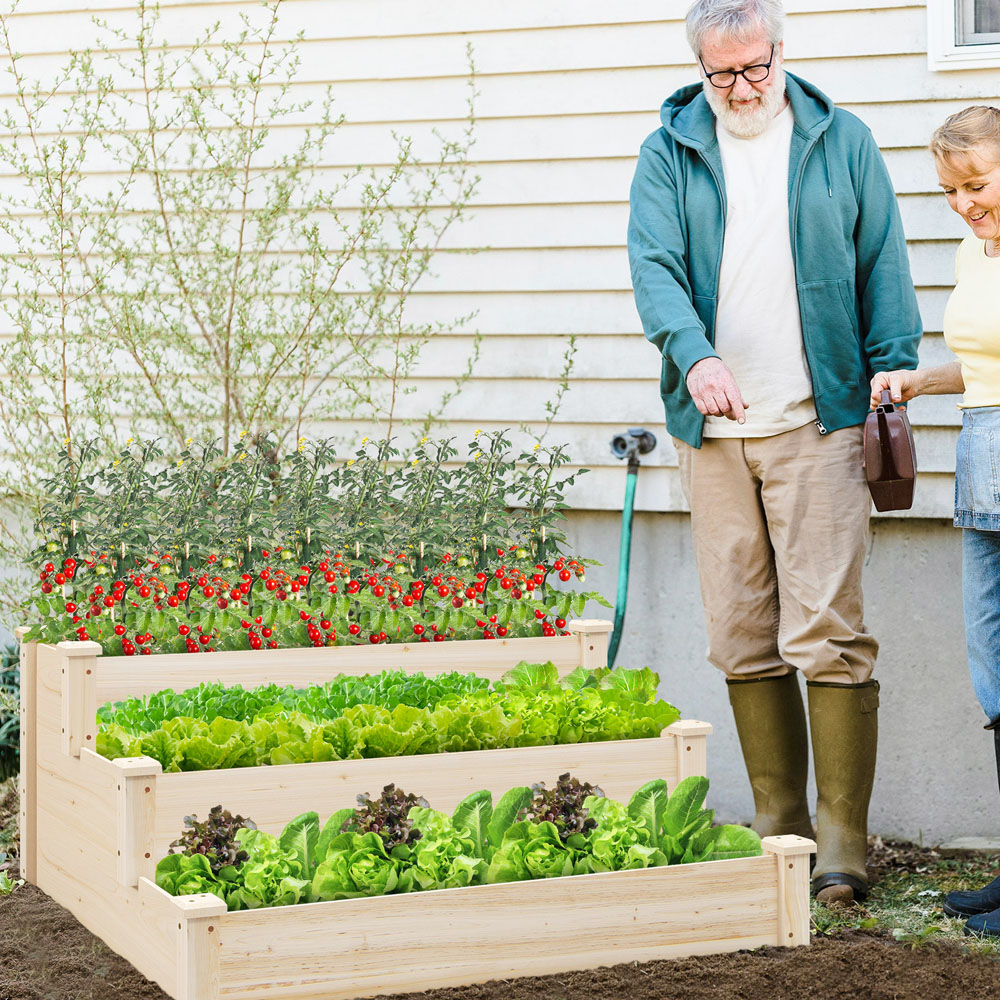 Costway 3 Tier Wooden FIR Raised Garden Bed Image 4